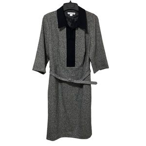 Pendleton Vintage Wool Silk Blend Grey and Black Belted Collared Dress Size 8